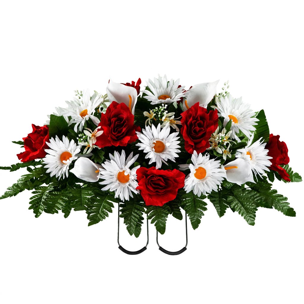 White Artificial Cemetery Flowers Saddle J993446