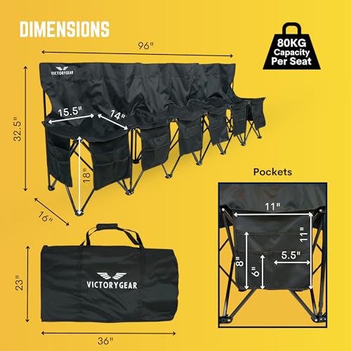 6 Seat Folding Portable Soccer Bench with 8 Pockets & Carrying Bag C8460