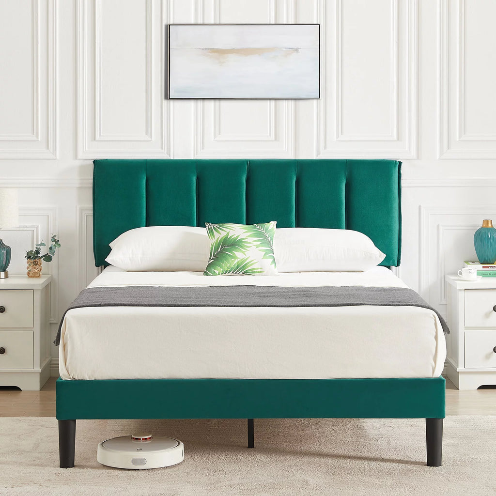 Queen Size Upholstered Platform Bed Frame with Adjustable Headboard U25218
