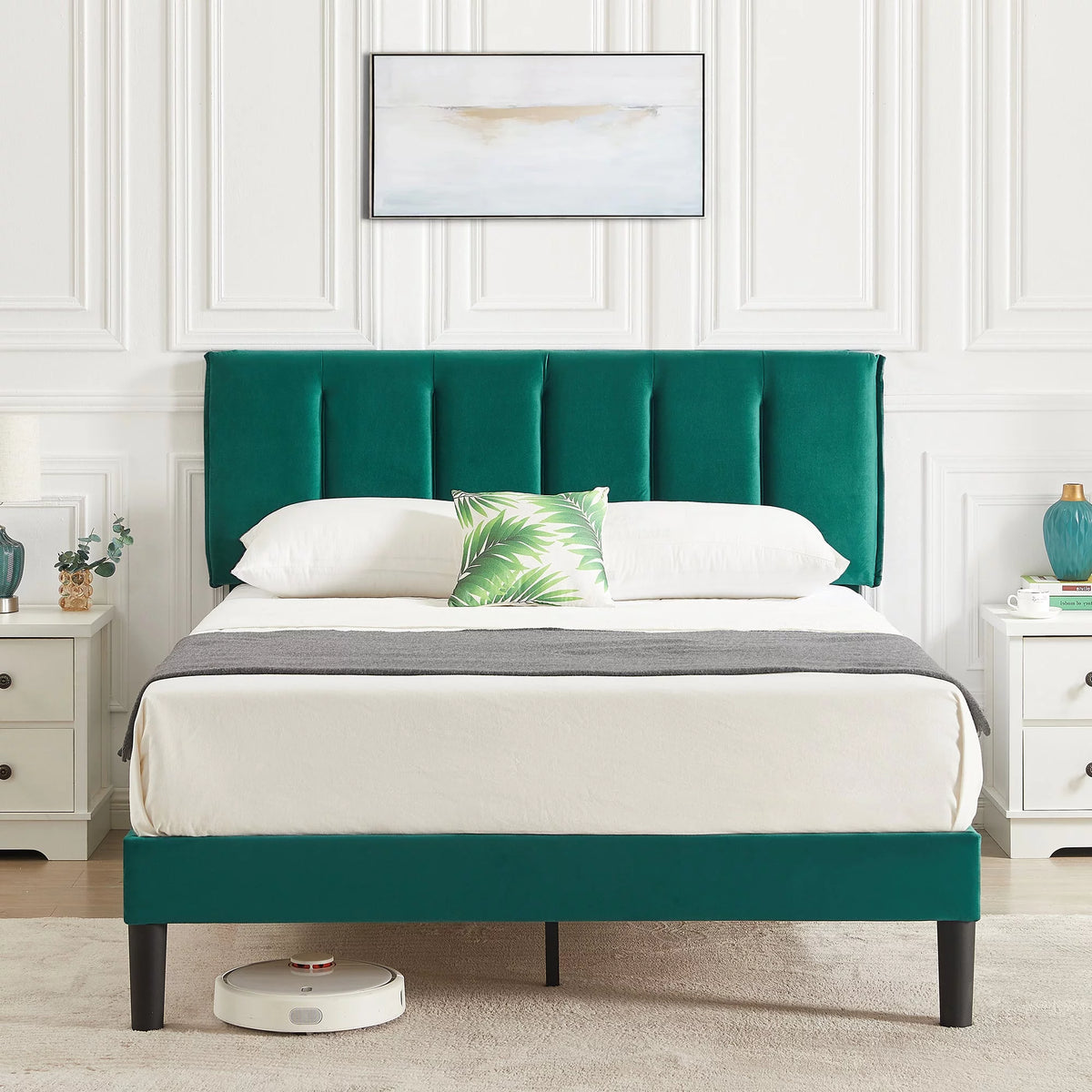 Queen Size Upholstered Platform Bed Frame with Adjustable Headboard U25218