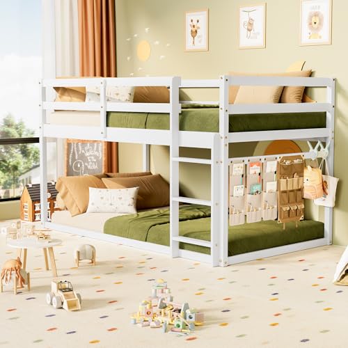 Twin Over Twin Wooden Bunk Bed with Ladder and Guardrails F923998