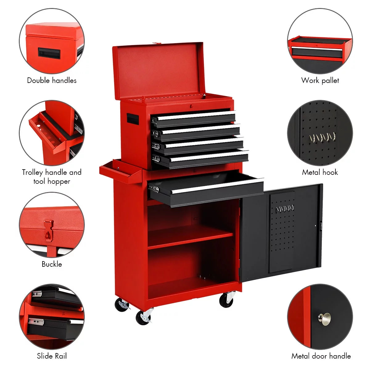 2 in 1 Tool Chest & Cabinet with 5 Sliding Drawers W23896