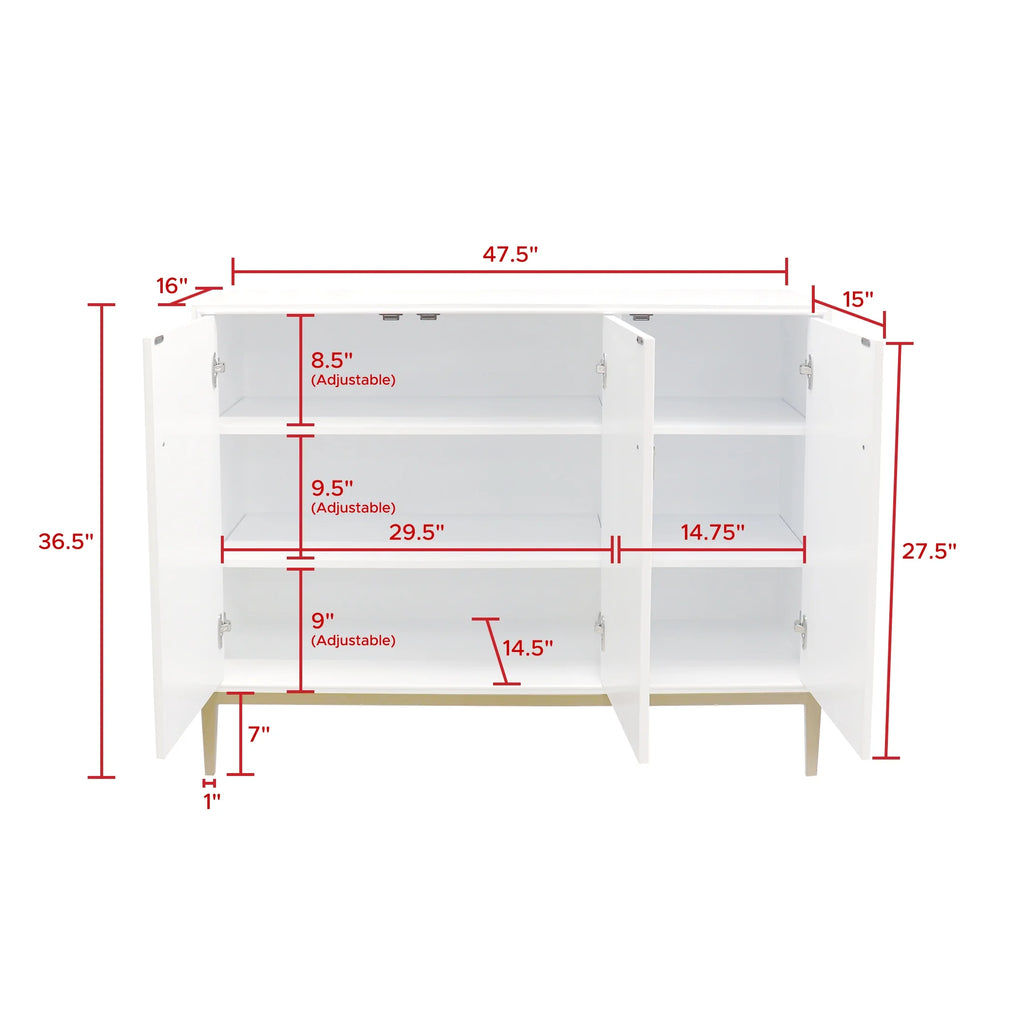 Ivory 3 Door Sideboard with Bronze Metal Frame Y1781