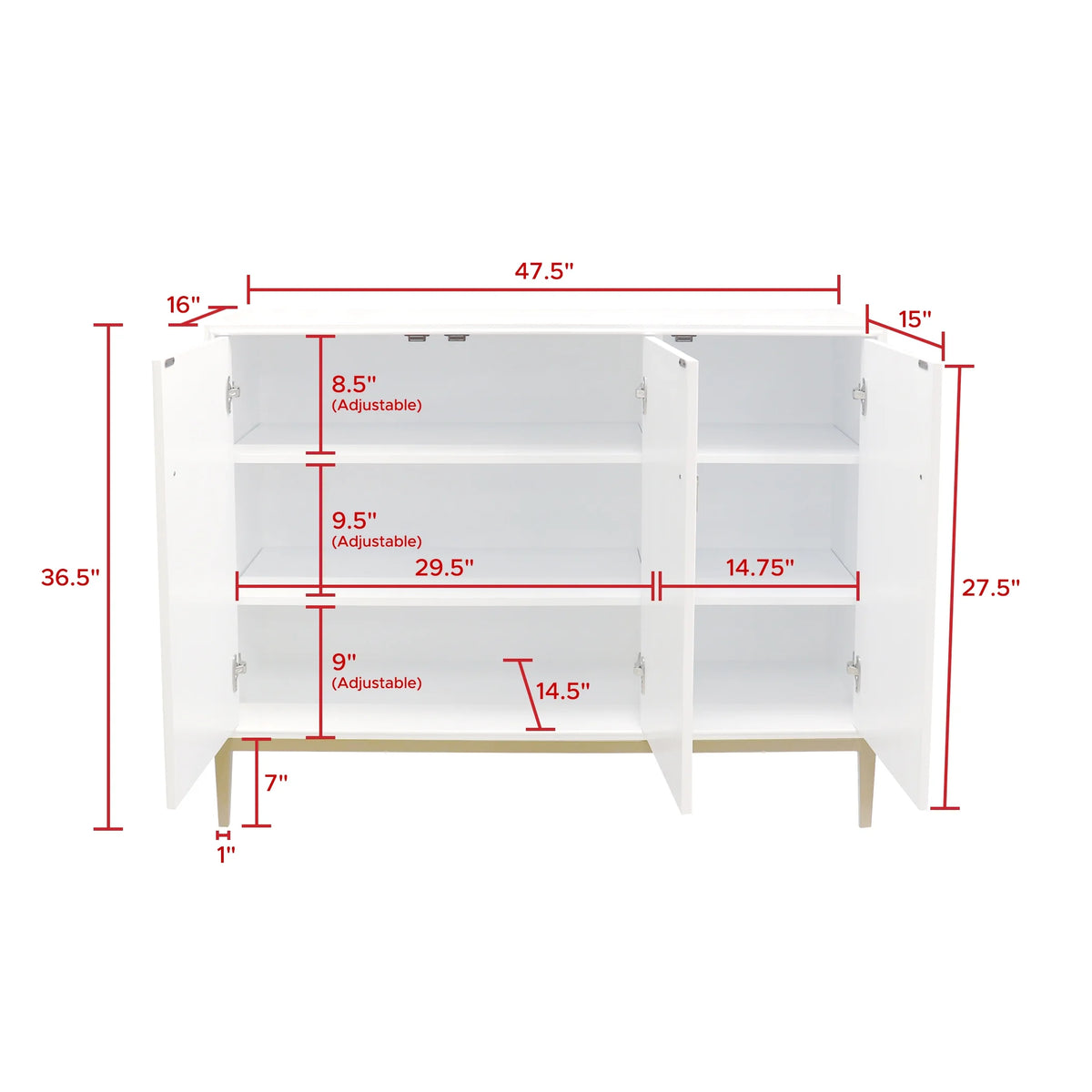 Ivory 3 Door Sideboard with Bronze Metal Frame Y1781