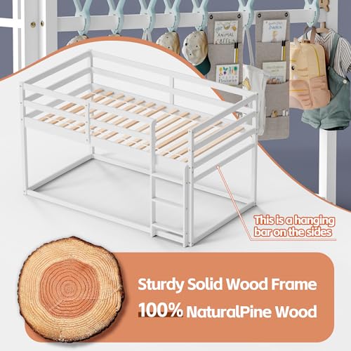 Twin Over Twin Wooden Bunk Bed with Ladder and Guardrails F923998