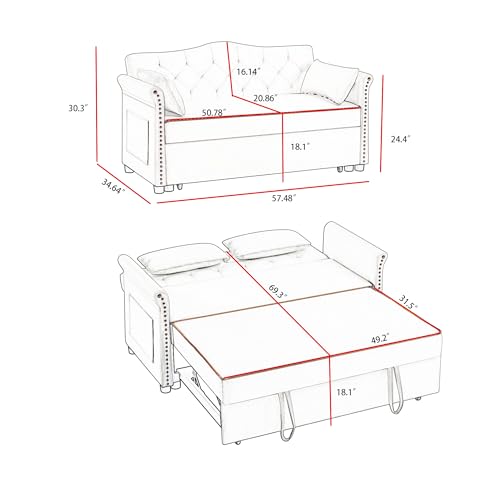65'' Convertible Sleeper Sofa Bed with Chaise Lounge H4458