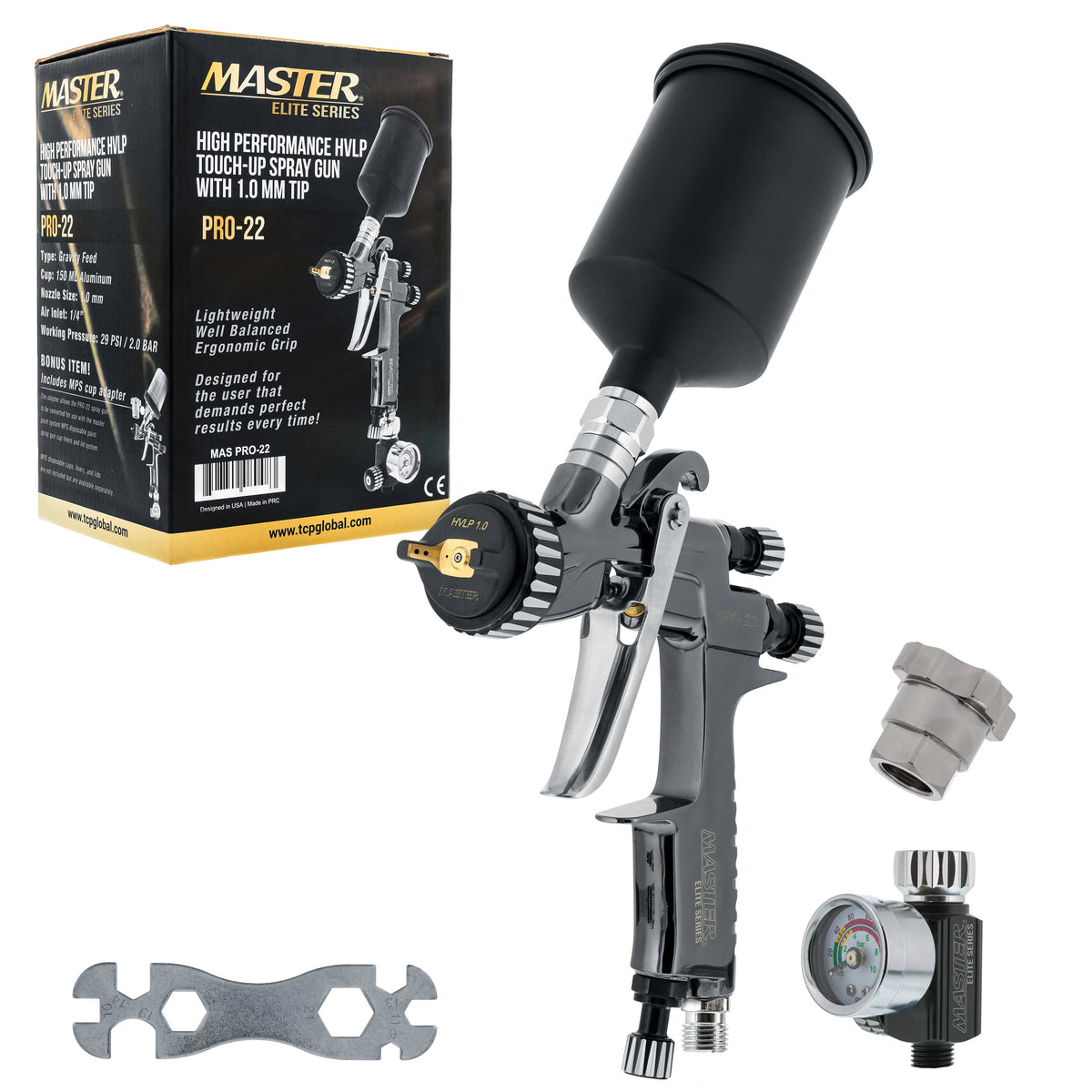 HVLP Touch Up Spray Gun with 1.0mm Tip and Air Pressure Regulator Gauge J277