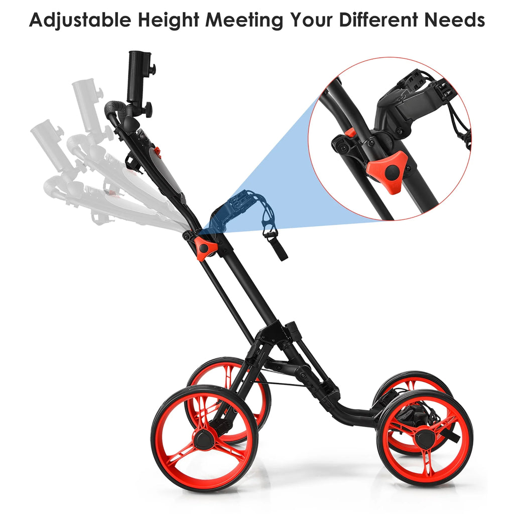 Folding 4 Wheels Golf Push Cart with Brake Scoreboard Adjustable Handle Gray C958779