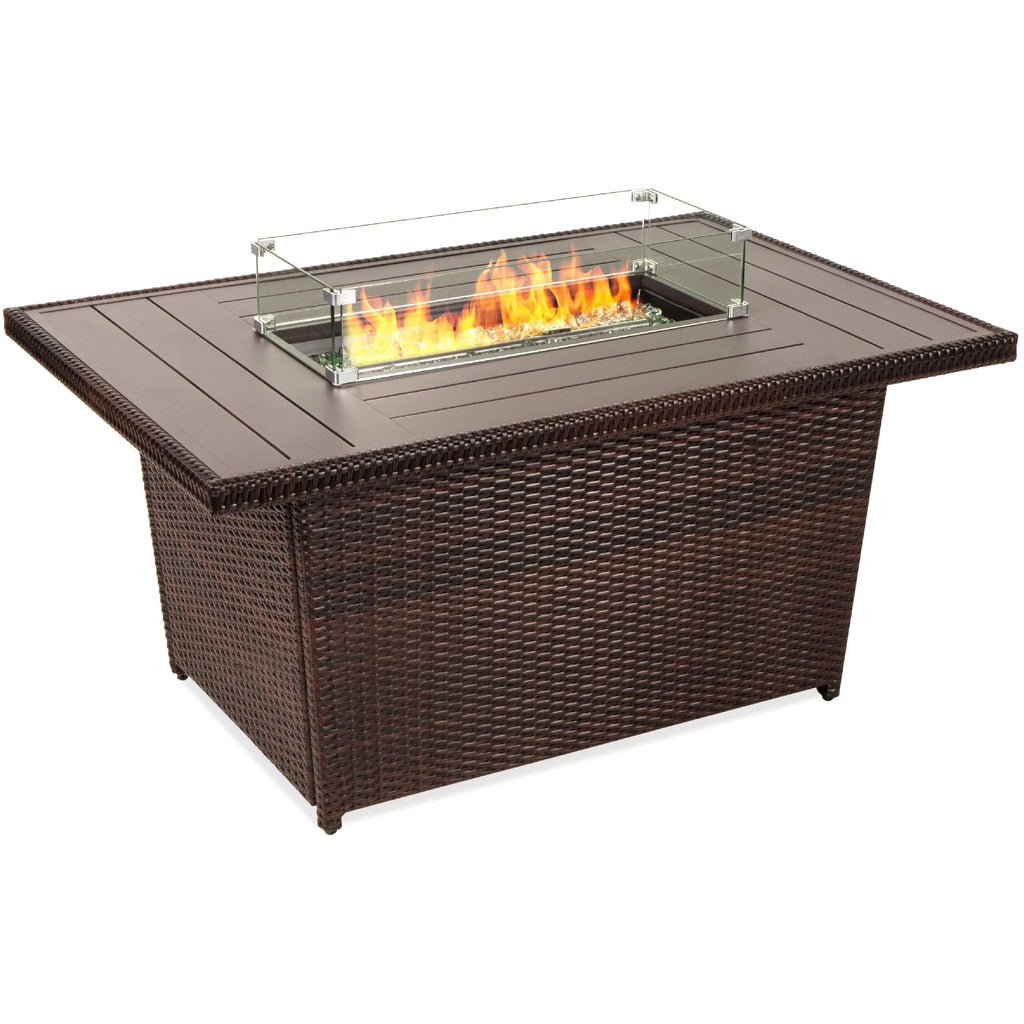 52in Wicker Propane Gas Fire Pit Table 50,000 BTU with Glass Wind Guard Z924