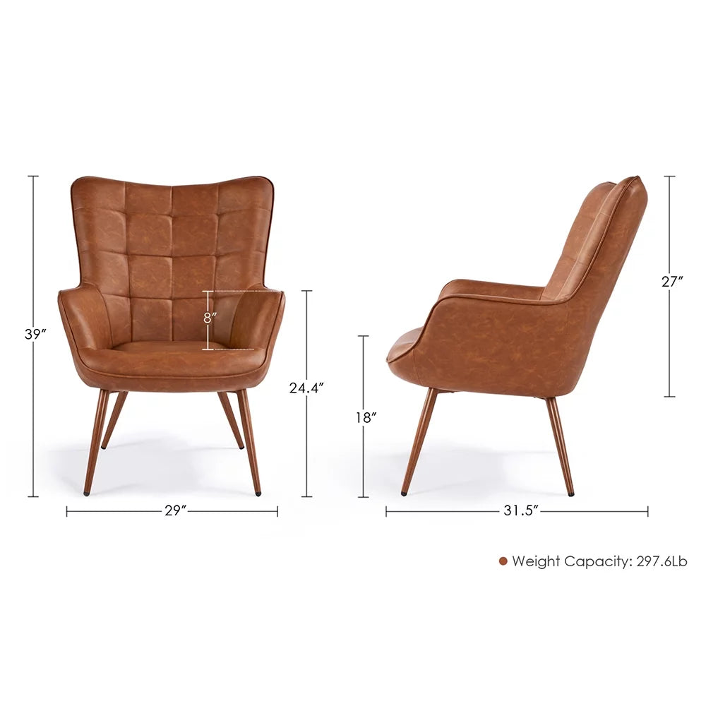 Brown Faux Leather Wingback Accent Chair J61820
