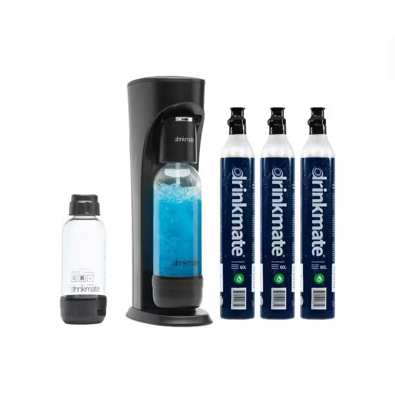 Matt Black Sparkling Water & Soda Maker Machine with 3 CO2 Cartridge, 1L & 0.5L Bottles K10337