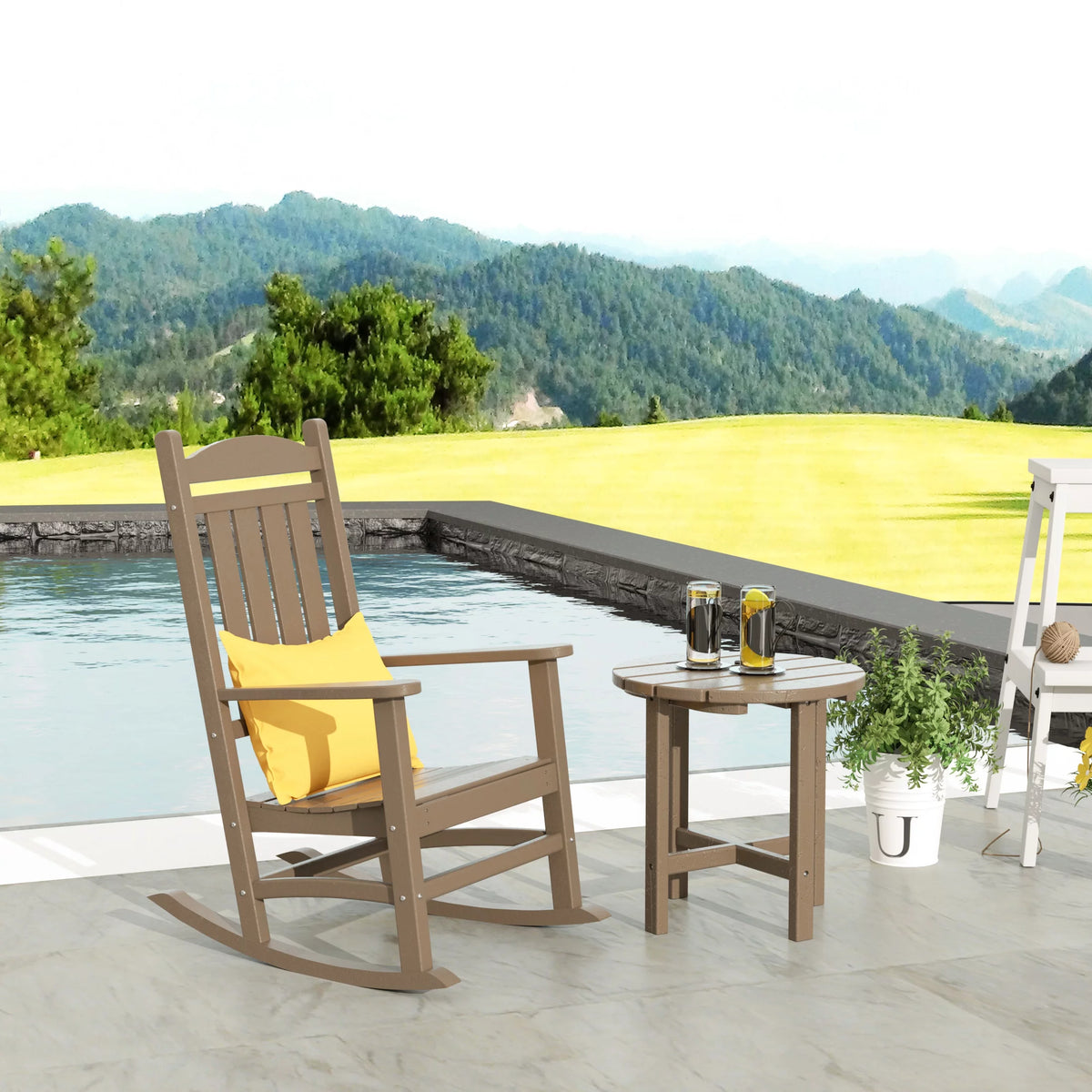 3 Piece All Weather Poly Lumber Outdoor Rocking Chairs Set with Side Table L34580