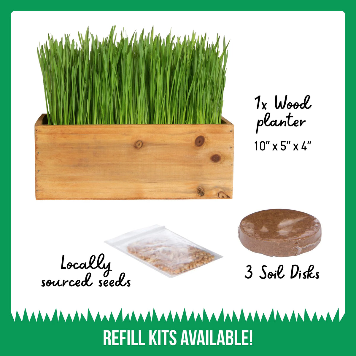 Organic Cat Grass Kit with Wood Planter, Seed and Soil Z482