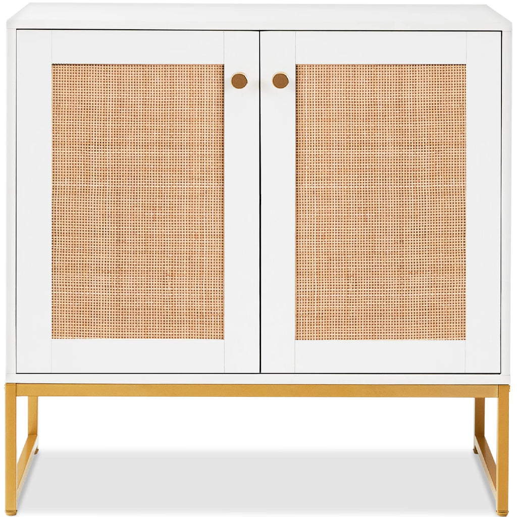White 2-Door Rattan Storage Cabinet J637