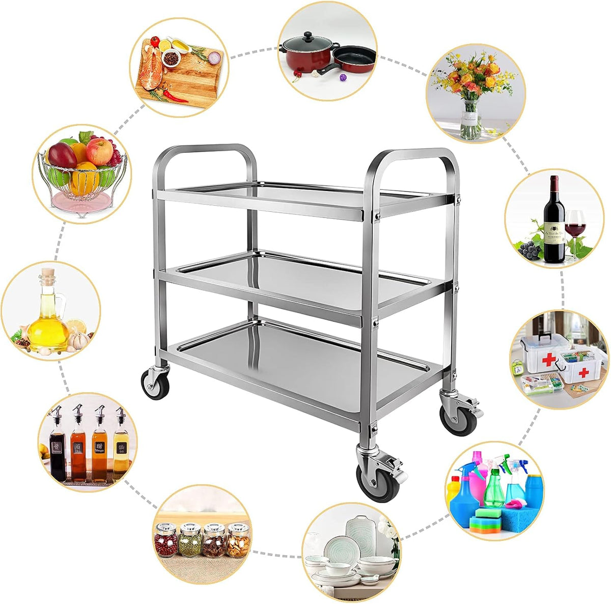 3 Tier Stainless Steel Utility Cart with Locking Wheels Y699060