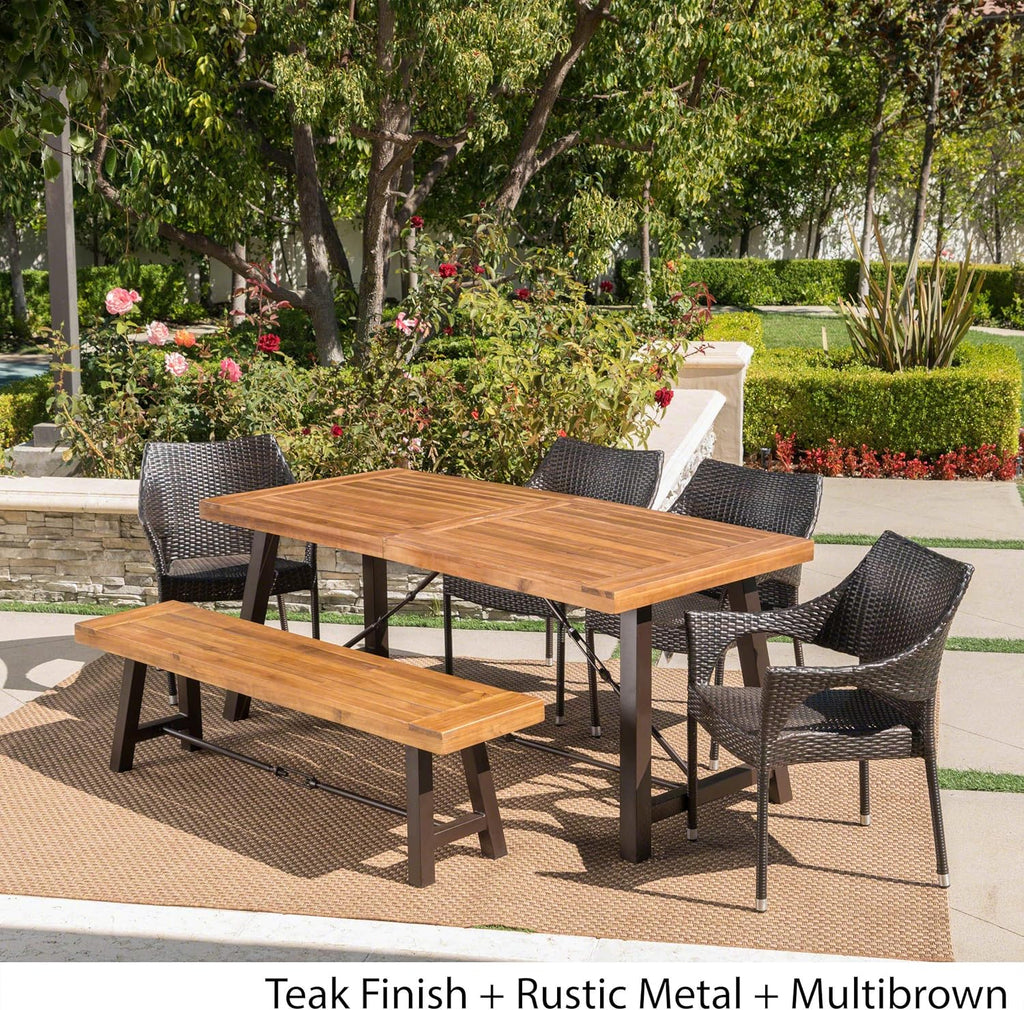 Acacia Wood Dining Set with Wicker Stacking Chairs U38407