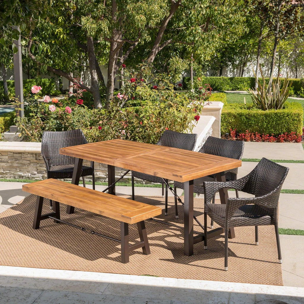Acacia Wood Dining Set with Wicker Stacking Chairs U38407