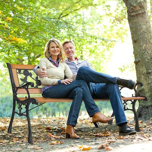 49.5in Hardwood Seat Metal Armrest Garden Bench W81942