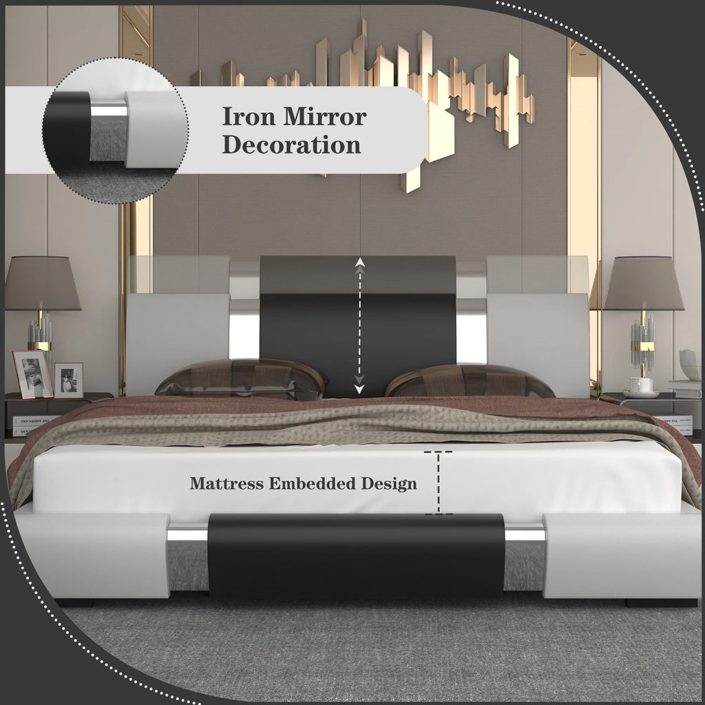 Black Full Size Bed Frame with Faux Leather Headboard J56214