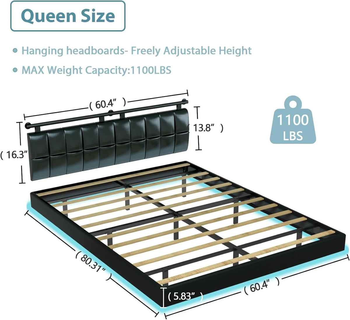 Queen Bed Frame with Charging Station and LED Lights R3525