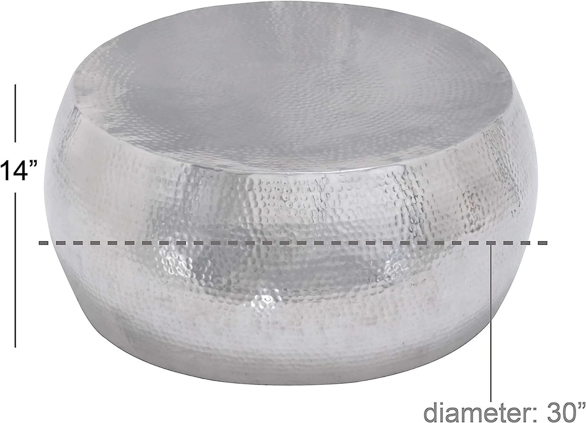 Aluminum Drum Shaped Coffee Table with Hammered Design U858913