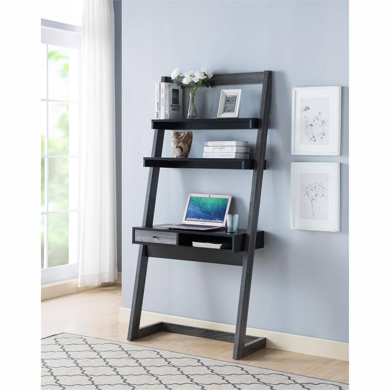 Black and Gray Wood Writing Desk with Shelves U70295