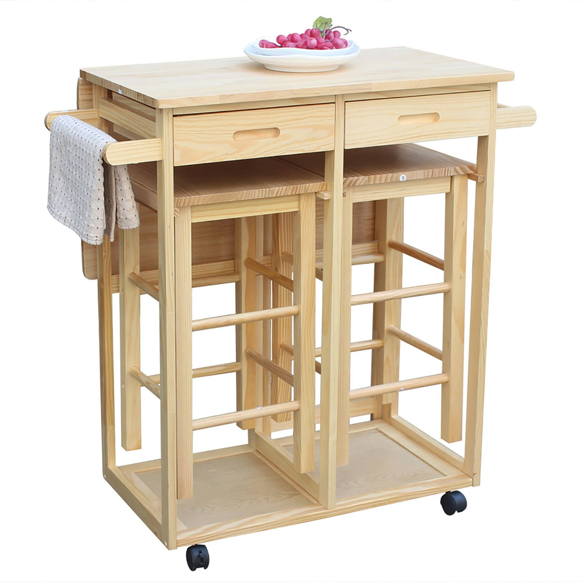 Folding Dining Cart Bar Table with 2 Stools L521319