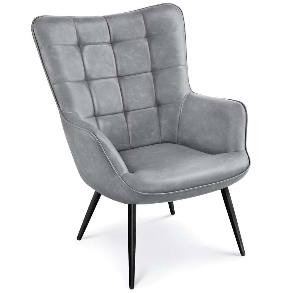 Brown Faux Leather Wingback Accent Chair J61820