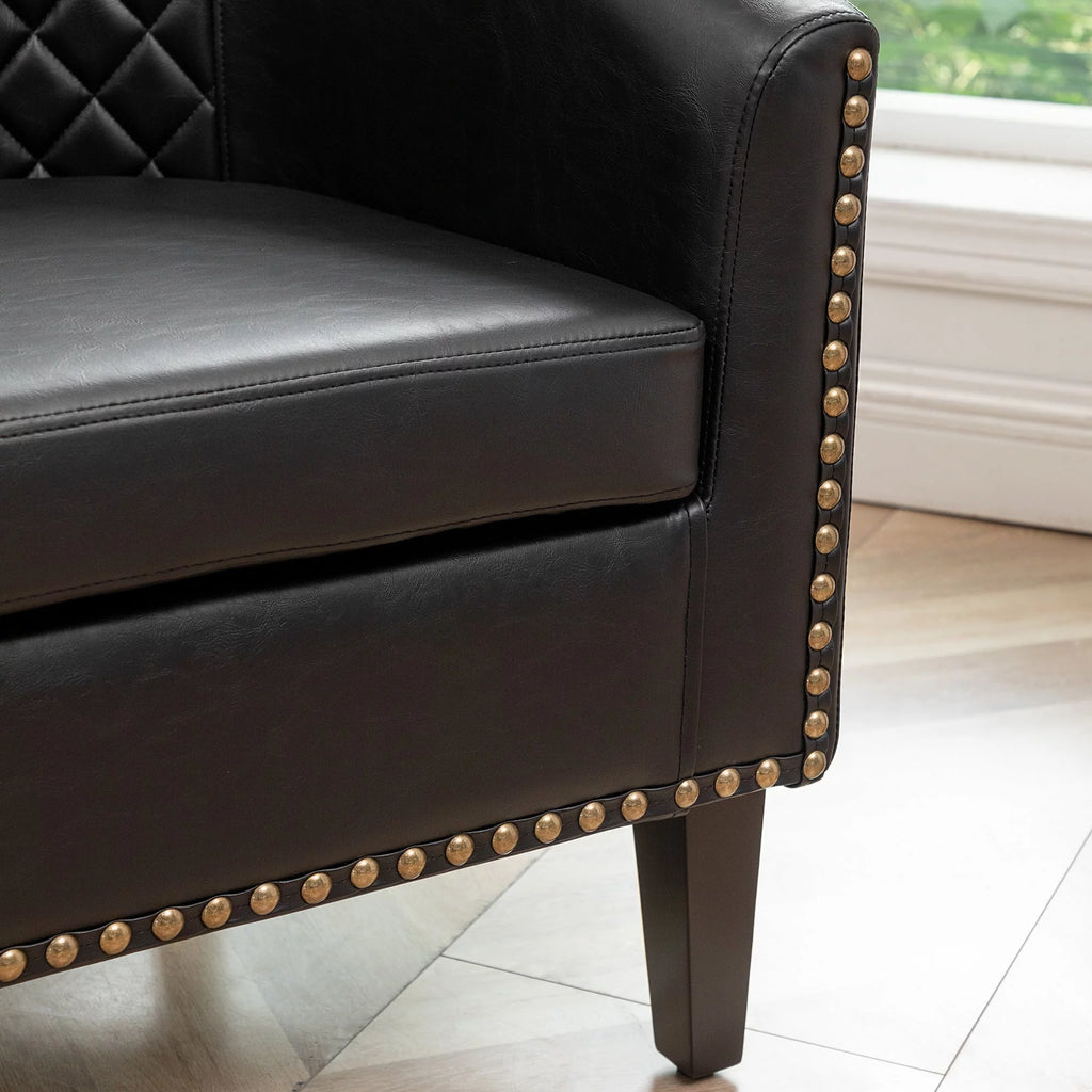 Mid Century Modern Tufted Faux Leather Barrel Armchair S973
