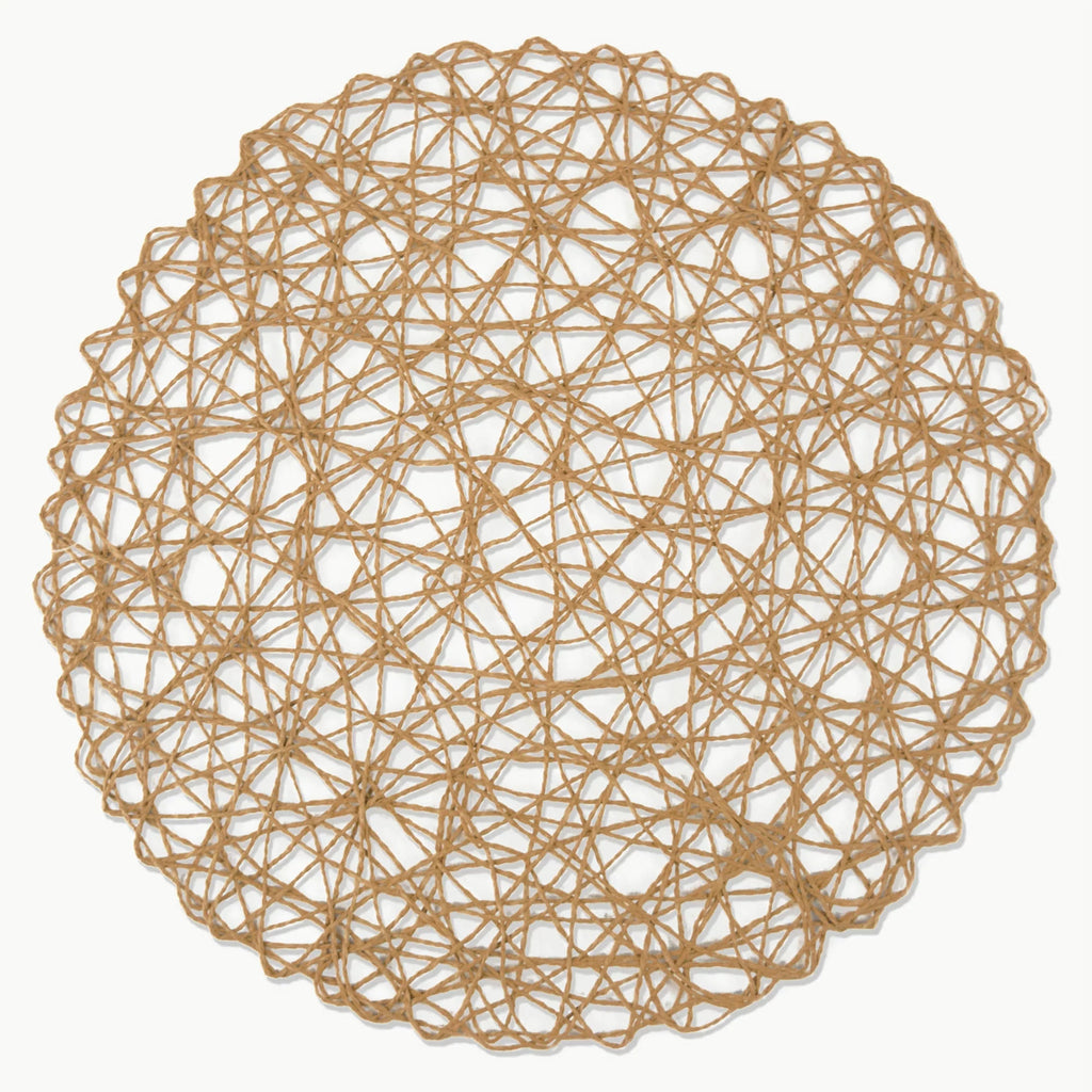 Set of 6 Taupe Brown Mesh Patterned Woven Round Placemats K84981