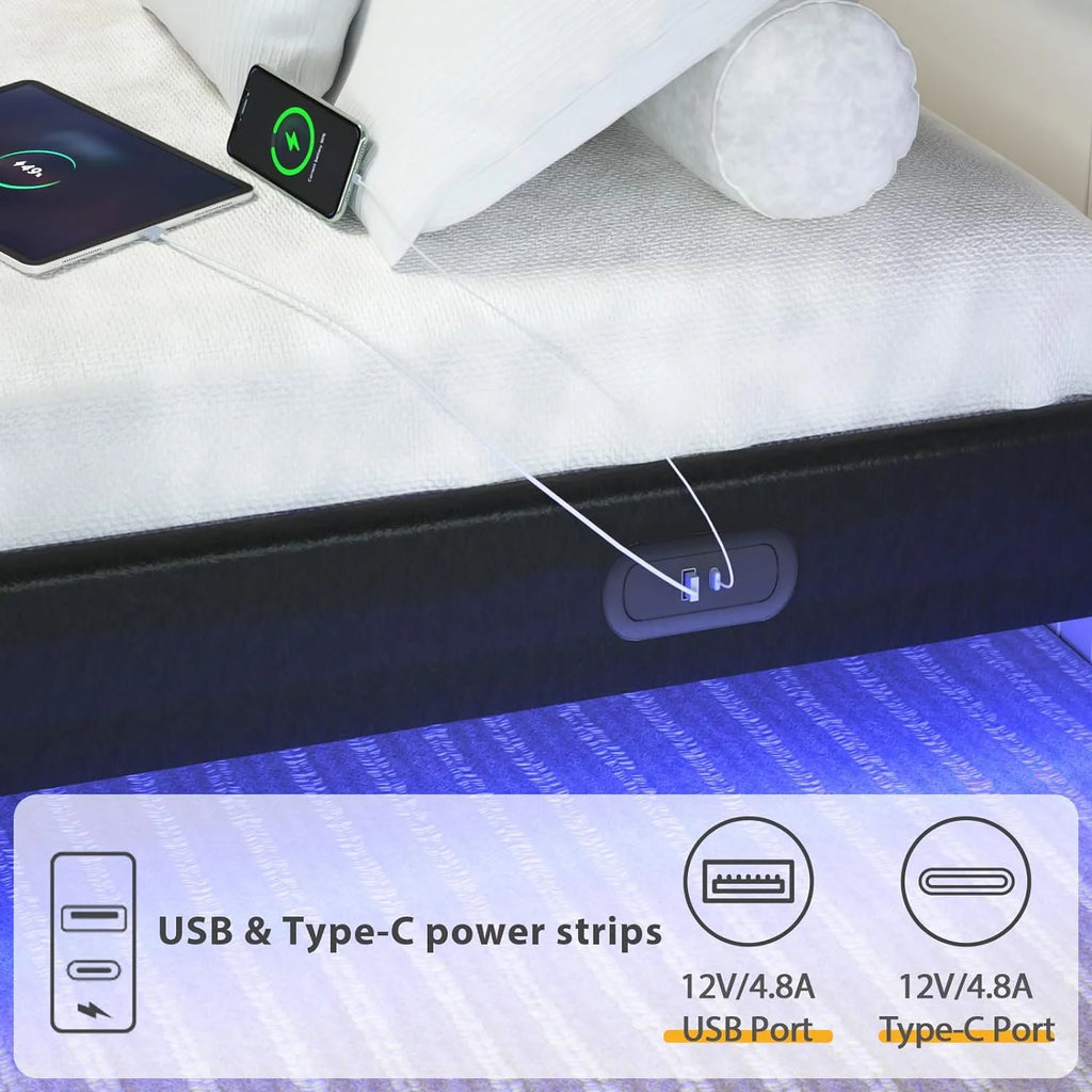 Queen Bed Frame with Charging Station and LED Lights R3525