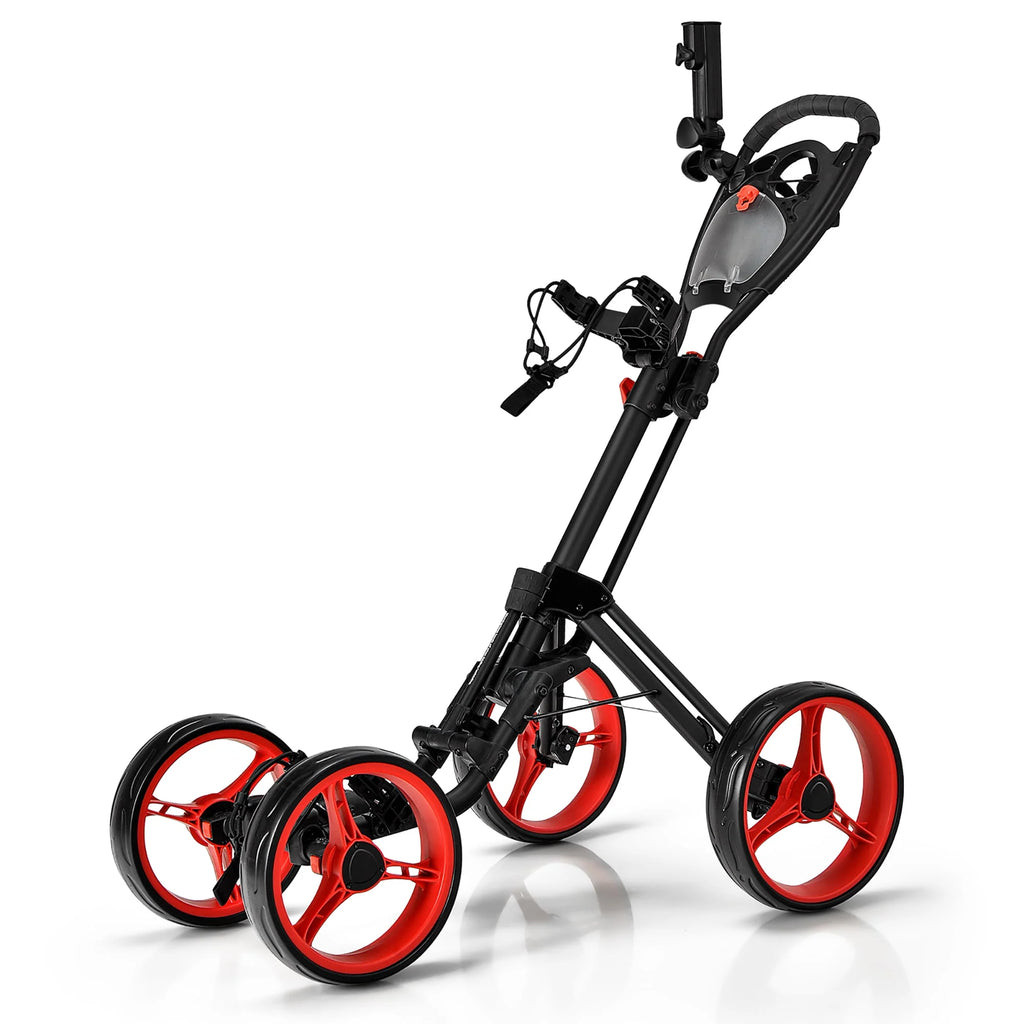 Folding 4 Wheels Golf Push Cart with Brake Scoreboard Adjustable Handle Gray C958779