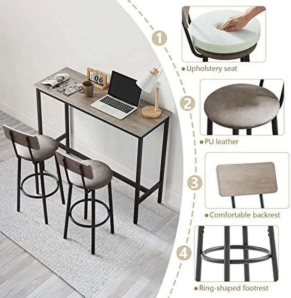 3-Piece Rectangle Dining Table and 2 Chairs Set Grey V17667