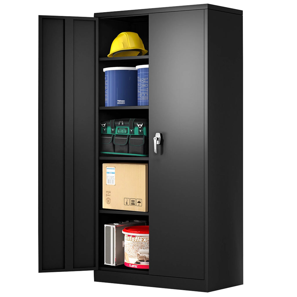 Metal Storage Cabinet with Lock, 4 Adjustable Shelves, 2 Door, Black V816