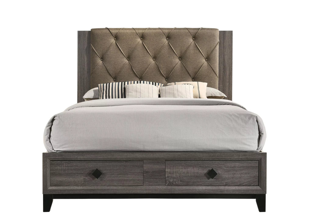 Fabric Rustic Gray Oak King Bedroom Set 6PCS X172