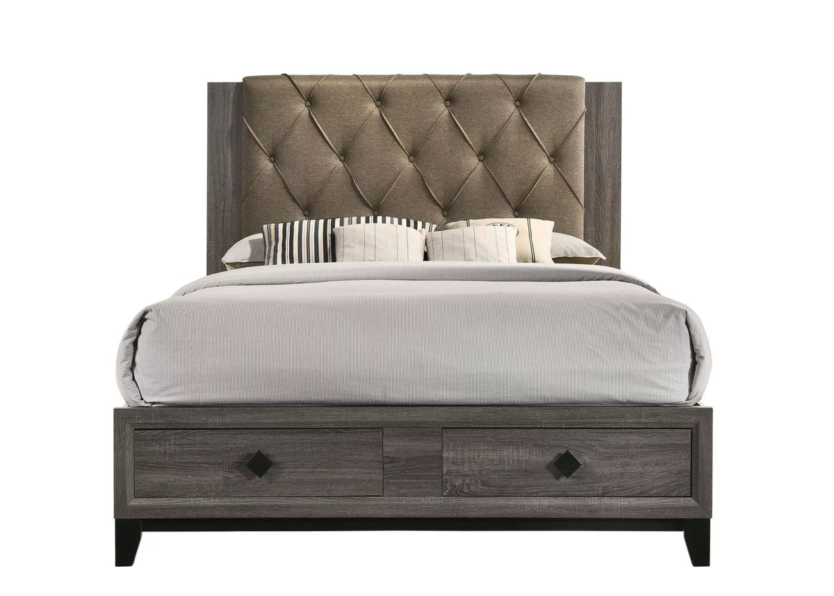 Fabric Rustic Gray Oak King Bedroom Set 6PCS X172