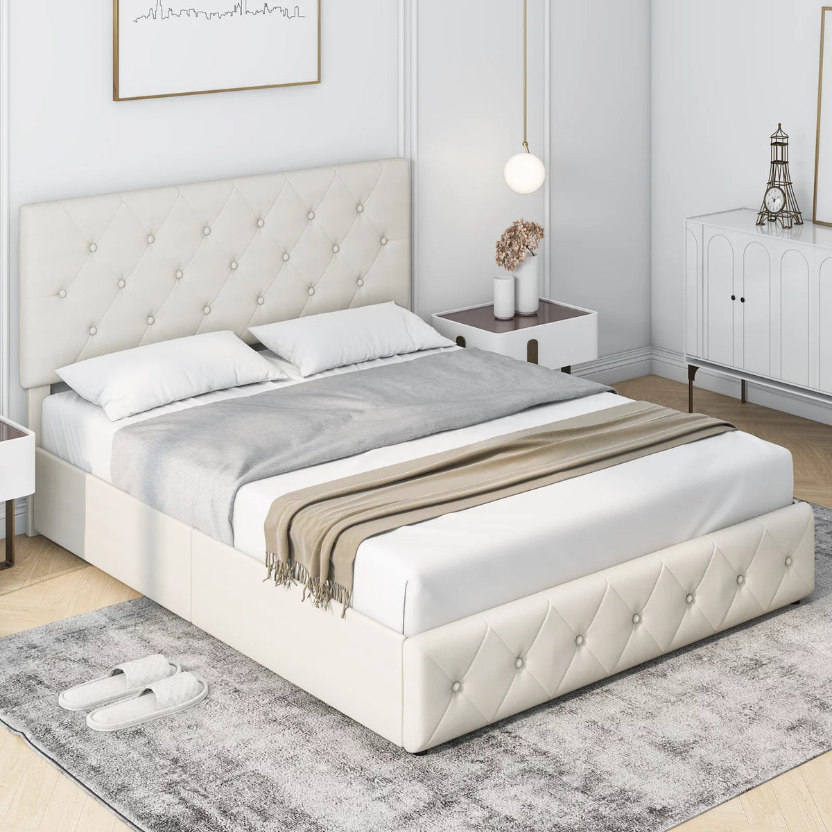 Queen Size 4 Drawer Tufted Upholstered Platform Bed Frame F32483