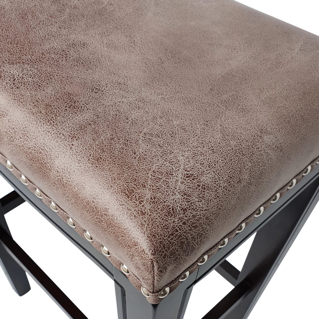 Gray and Cappuccino Brown Upholstered 30 Inch Backless Barstool Set of 2 D965388