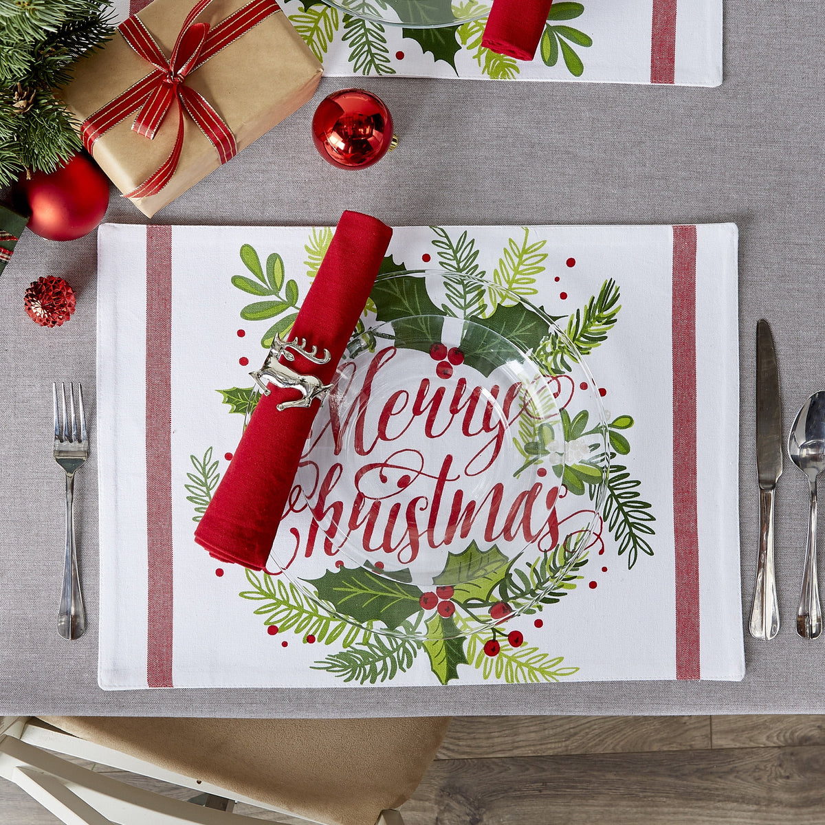 Set of 6 Printed Cotton Placemats D459197