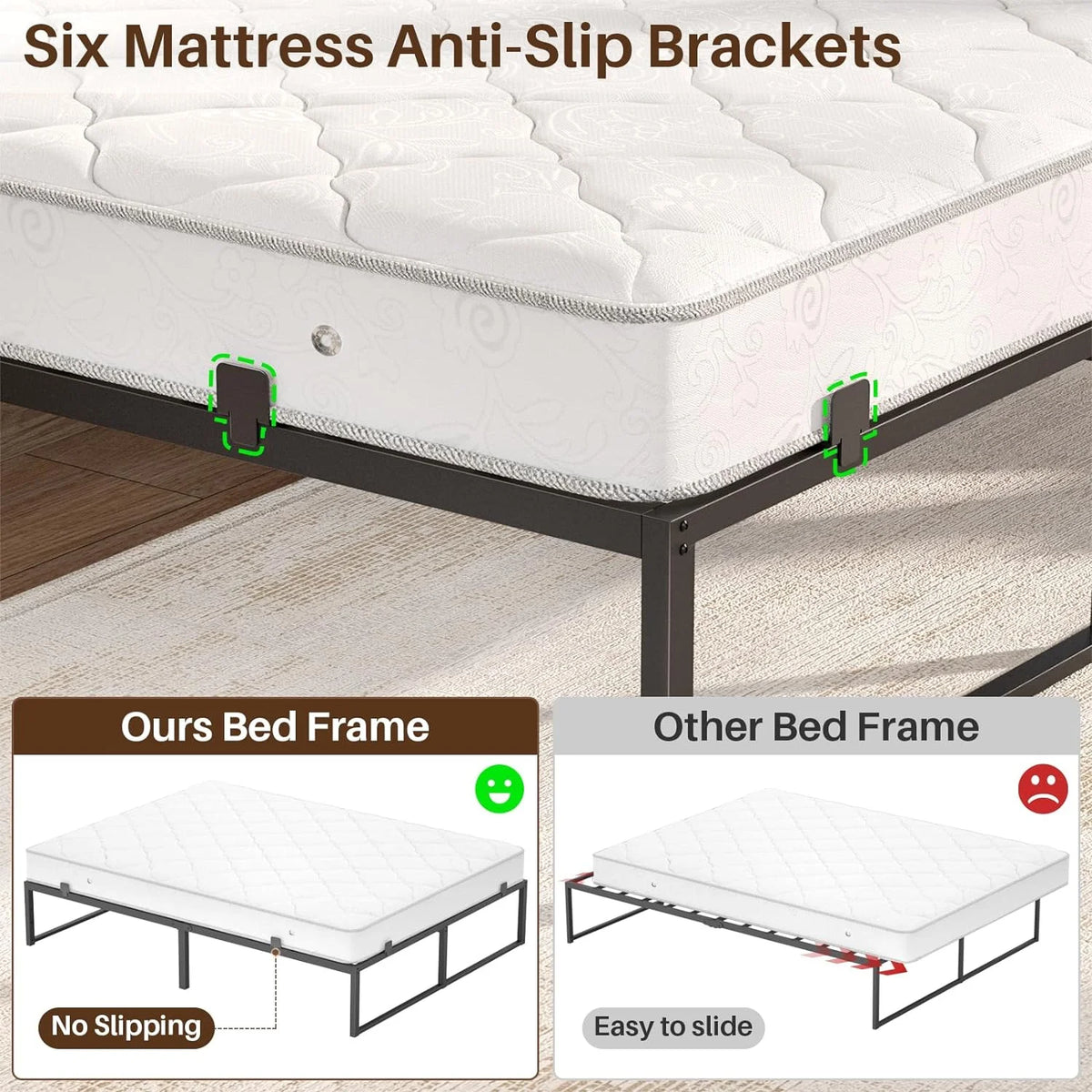 14 Inch Queen Size Metal Platform Bed Frame with Charging Station and LED Lights F40279