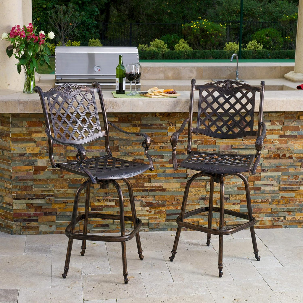 Cast Aluminum Bar Stools, 2-Pcs Set, Shiny Copper I96562