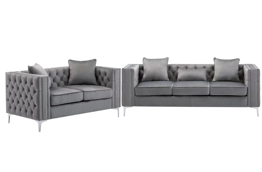 Gray Velvet Sofa Loveseat J6336