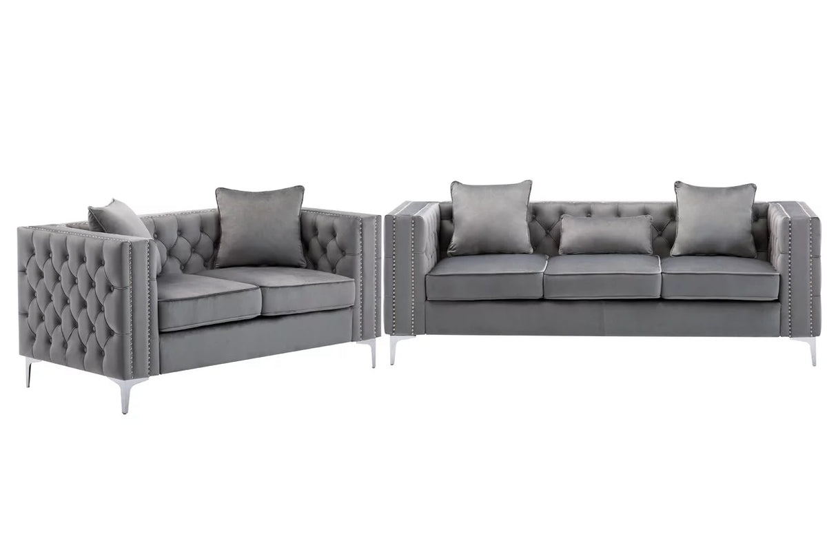 Gray Velvet Sofa Loveseat J6336