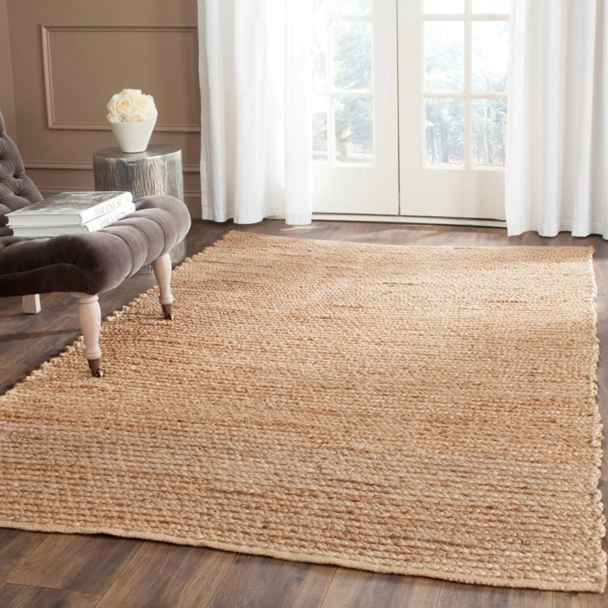 Natural Braided Striped Jute Area Rug, 8' x 10' Z720