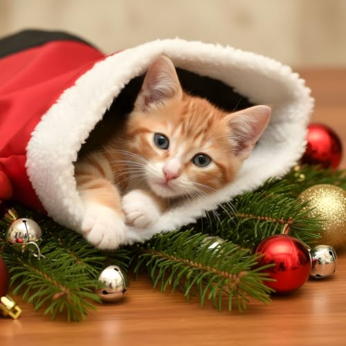 Christmas Cat Tunnel Tube with Balls, 3 Way Crinkle Paper Spring-Steel Frame G277843