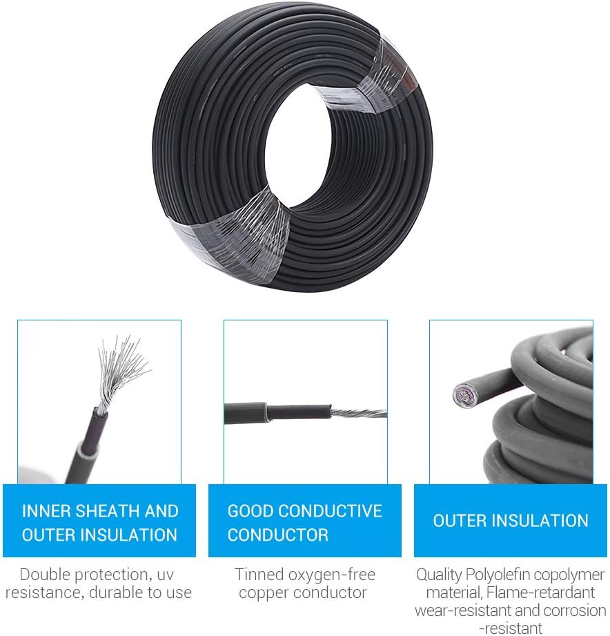 10AWG 6mm² Solar Panel Extension Cable Wire 100M Black Female U6263