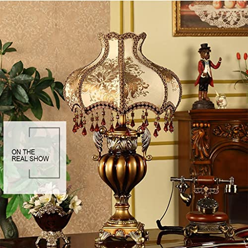 Gold Table Lamp Silk Fabric Resin Lamp Body H87601