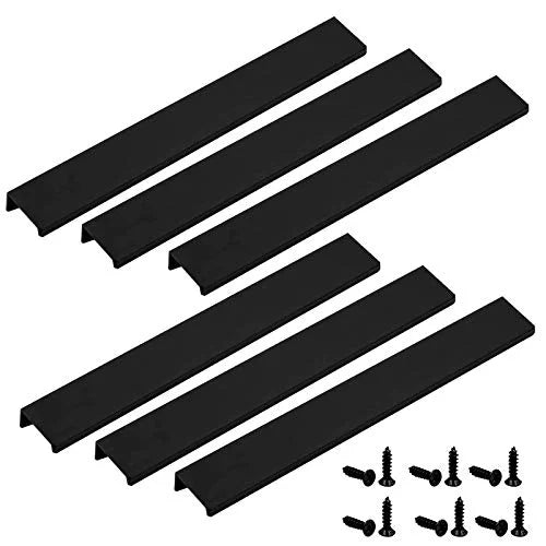 Black Aluminum Finger Pull with Screws, 6 Pcs A3531