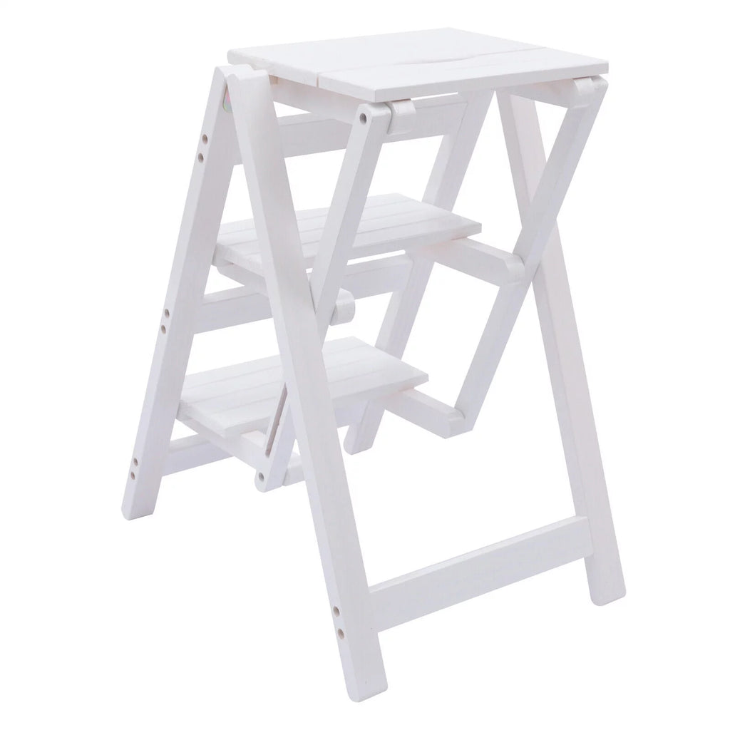 Folding Wooden Step Stool Anti-Slip White T577313