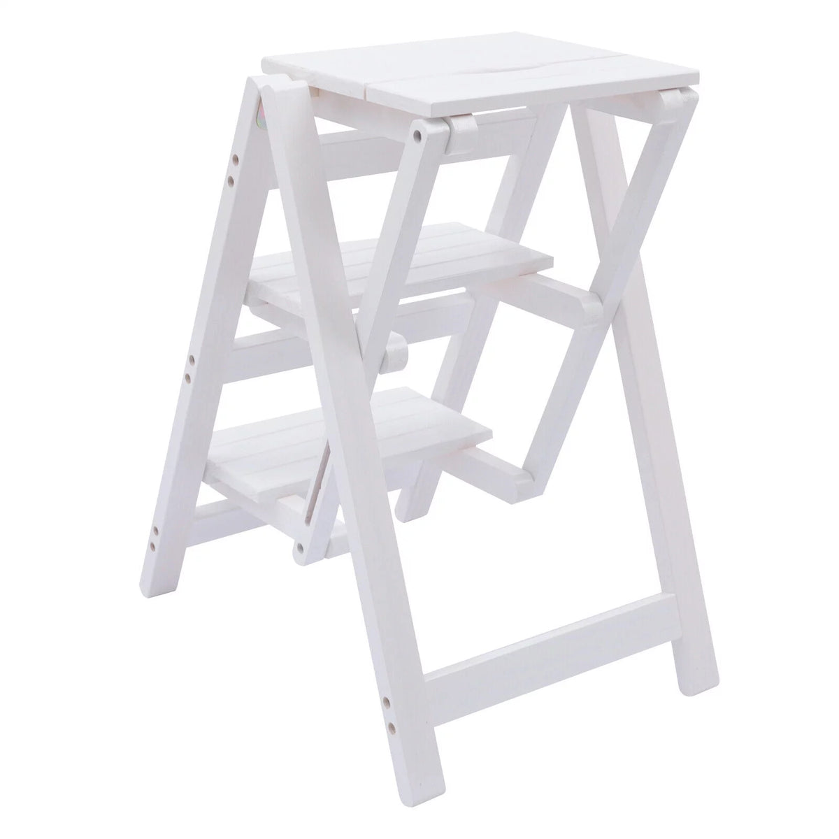 Folding Wooden Step Stool Anti-Slip White T577313